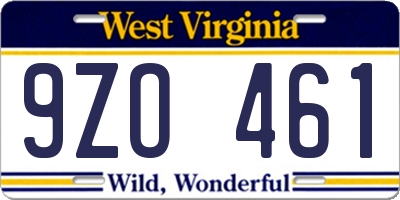 WV license plate 9ZO461