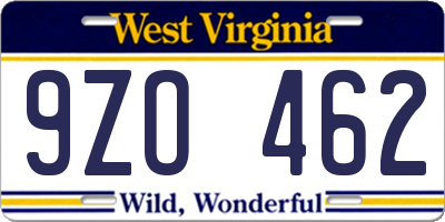 WV license plate 9ZO462