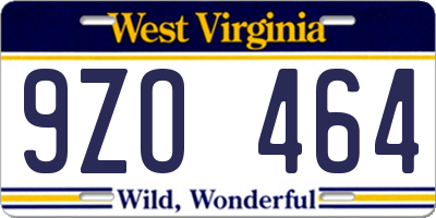 WV license plate 9ZO464