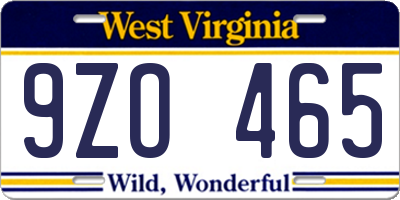 WV license plate 9ZO465