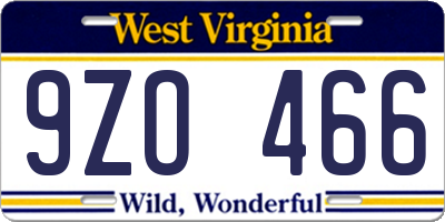 WV license plate 9ZO466