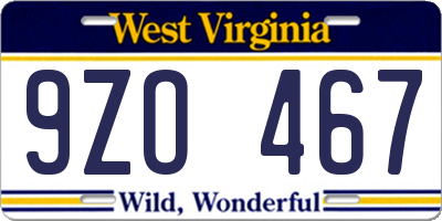 WV license plate 9ZO467
