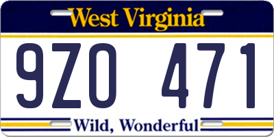 WV license plate 9ZO471