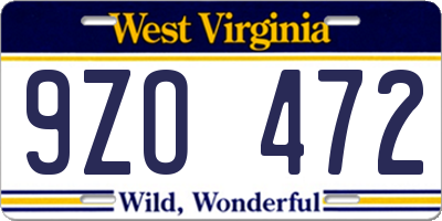 WV license plate 9ZO472