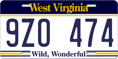 WV license plate 9ZO474