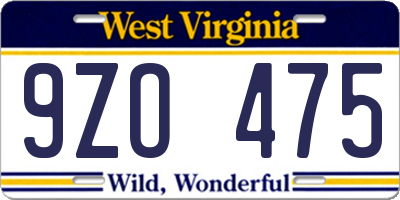 WV license plate 9ZO475