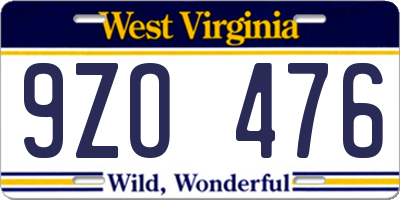 WV license plate 9ZO476