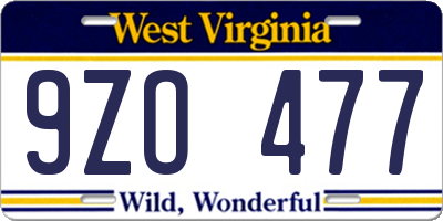 WV license plate 9ZO477