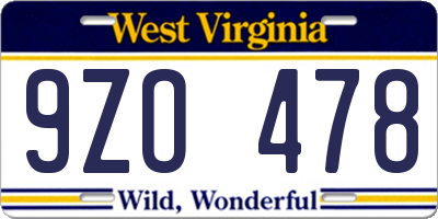 WV license plate 9ZO478
