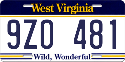 WV license plate 9ZO481
