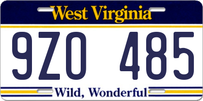 WV license plate 9ZO485
