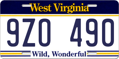 WV license plate 9ZO490