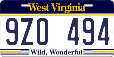 WV license plate 9ZO494