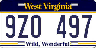 WV license plate 9ZO497