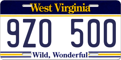 WV license plate 9ZO500