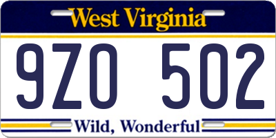 WV license plate 9ZO502