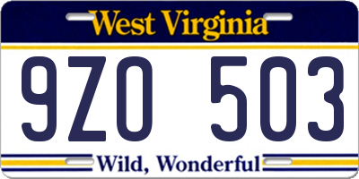 WV license plate 9ZO503