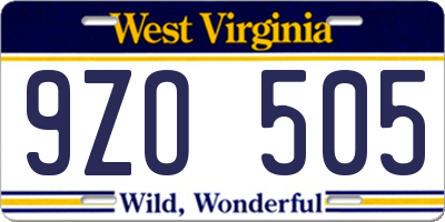 WV license plate 9ZO505