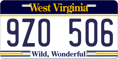 WV license plate 9ZO506