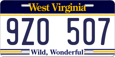 WV license plate 9ZO507