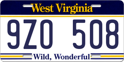 WV license plate 9ZO508