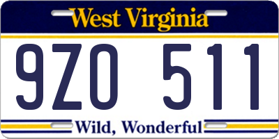 WV license plate 9ZO511