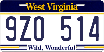 WV license plate 9ZO514