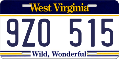 WV license plate 9ZO515