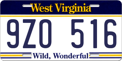 WV license plate 9ZO516