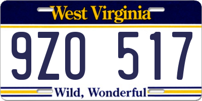 WV license plate 9ZO517