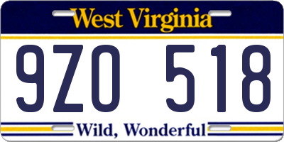 WV license plate 9ZO518