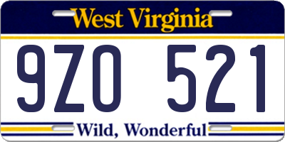 WV license plate 9ZO521