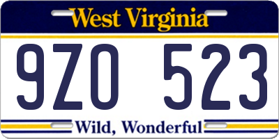 WV license plate 9ZO523