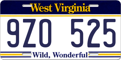 WV license plate 9ZO525