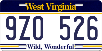WV license plate 9ZO526