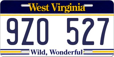WV license plate 9ZO527