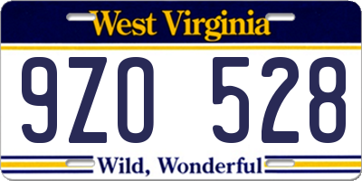WV license plate 9ZO528
