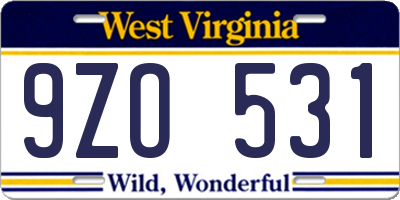 WV license plate 9ZO531