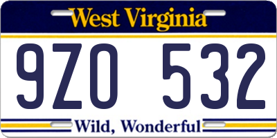 WV license plate 9ZO532