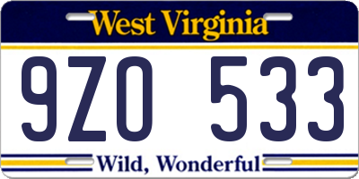 WV license plate 9ZO533