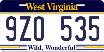 WV license plate 9ZO535