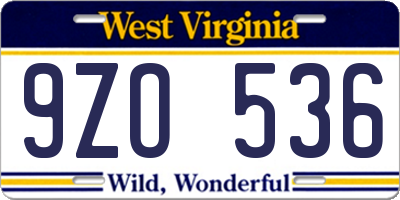 WV license plate 9ZO536