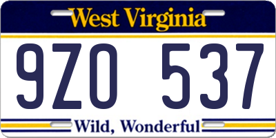 WV license plate 9ZO537