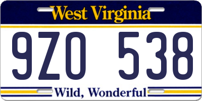 WV license plate 9ZO538