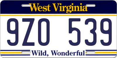 WV license plate 9ZO539