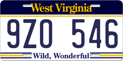 WV license plate 9ZO546