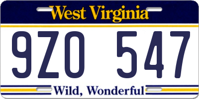 WV license plate 9ZO547