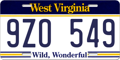 WV license plate 9ZO549