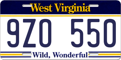 WV license plate 9ZO550