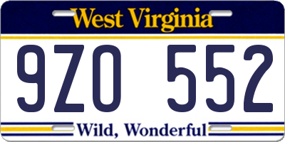 WV license plate 9ZO552